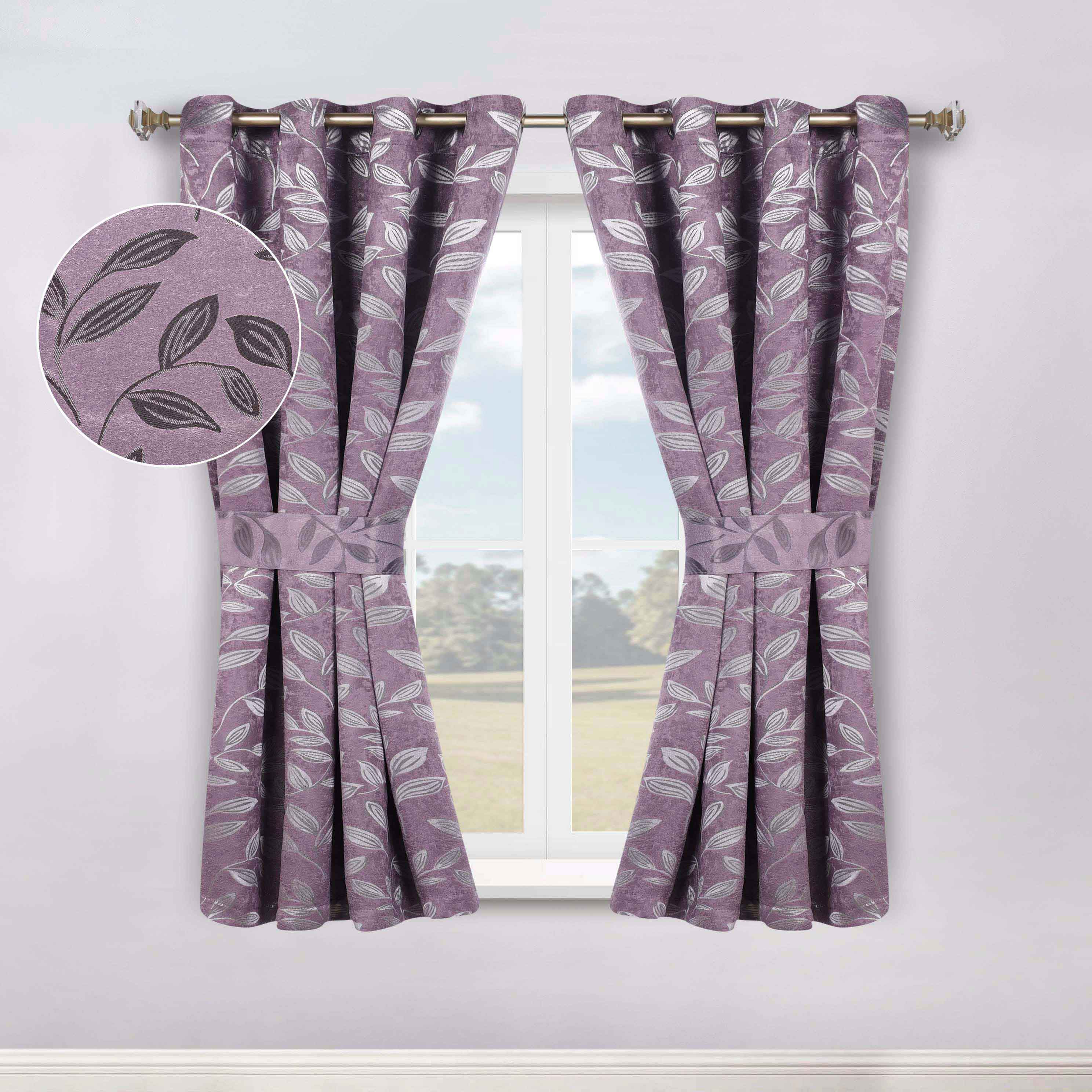 Blackout Curtains for Bedroom - Set of 2 Panels, 100% Room Darkening Thermal Insulated Drapes with Leaves Pattern - Perfect for Nursery, Home Theater & Light Sleepers