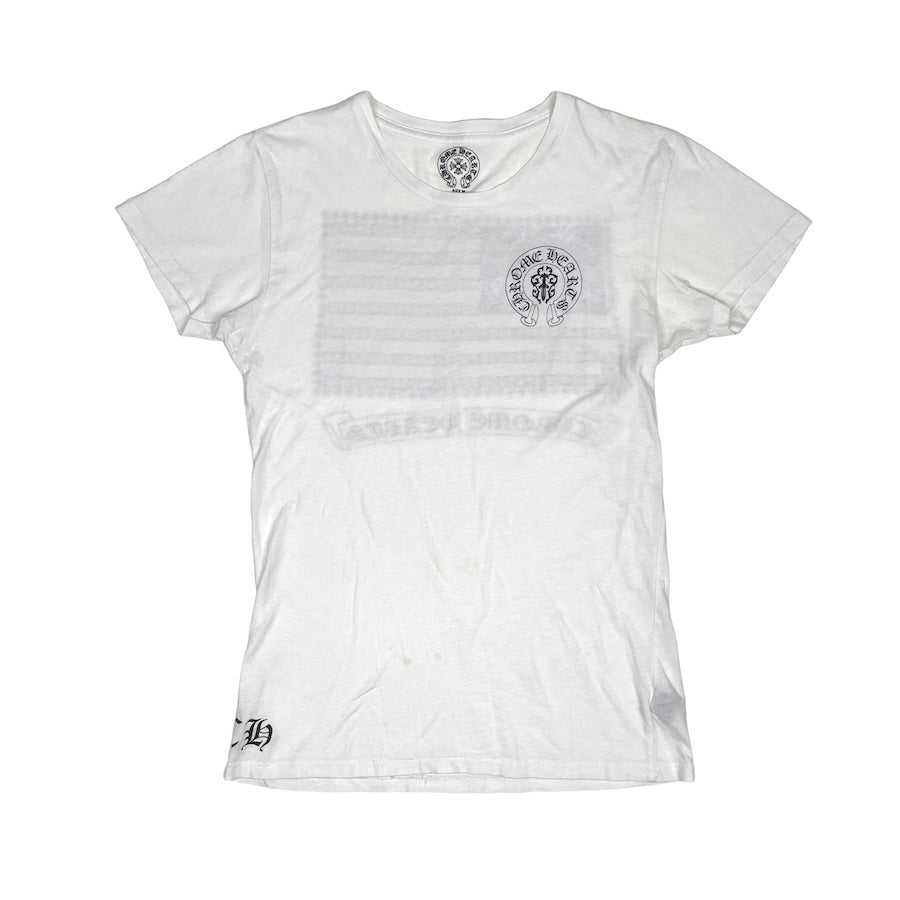 Chrome Hearts USA Flag Back Print T-Shirt - White Cotton Tee for Men | Patriotic Streetwear & Casual Outfit Essential