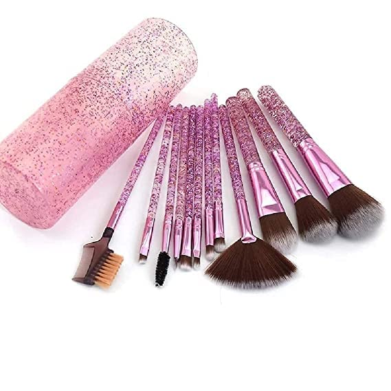 Premium 12-Piece Makeup Brush Set with Storage Barrel - Soft Bristles for Foundation, Blush, Eyeshadow & More - Perfect for Travel & Professional Makeup Artists (Shiny Finish)