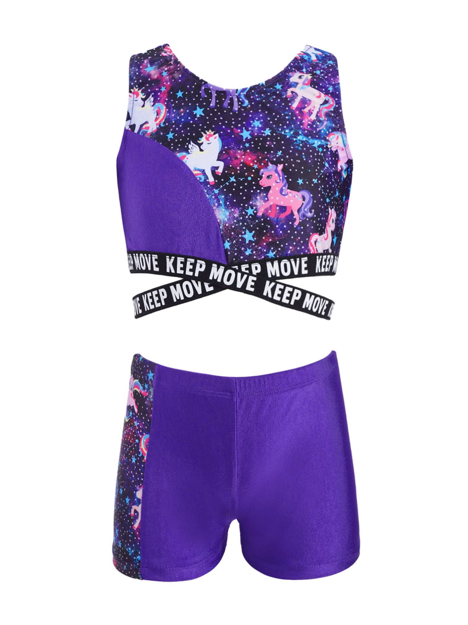 TiaoBug Girls' 2-Piece Swimsuit & Dance Outfit Set - Crop Top & Shorts for Sports, Gym, Yoga, Workout | Perfect for Beach, Pool, Dance Class & Summer Activities