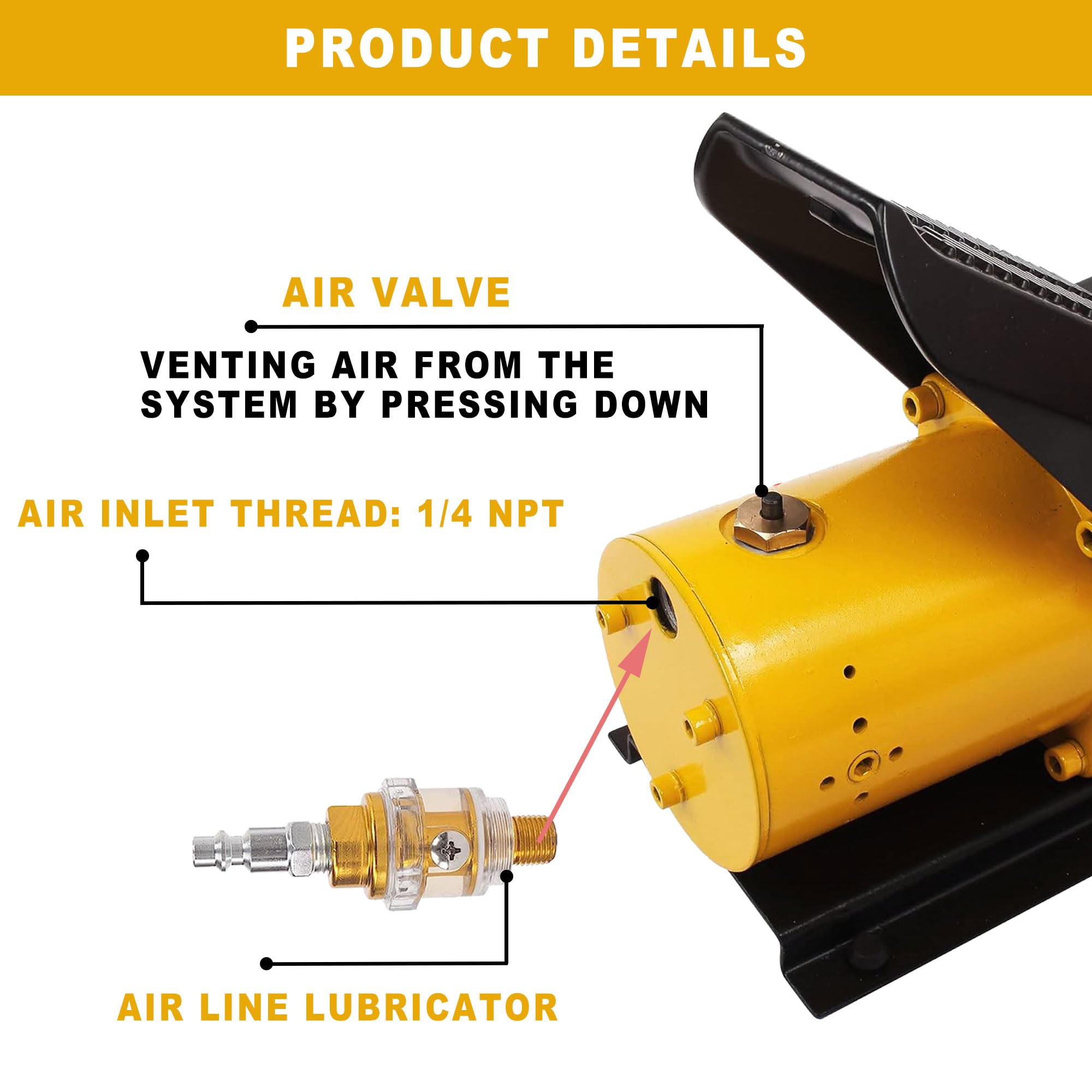 10,000 PSI Air Hydraulic Pump with 1.7L Reservoir - 3/8