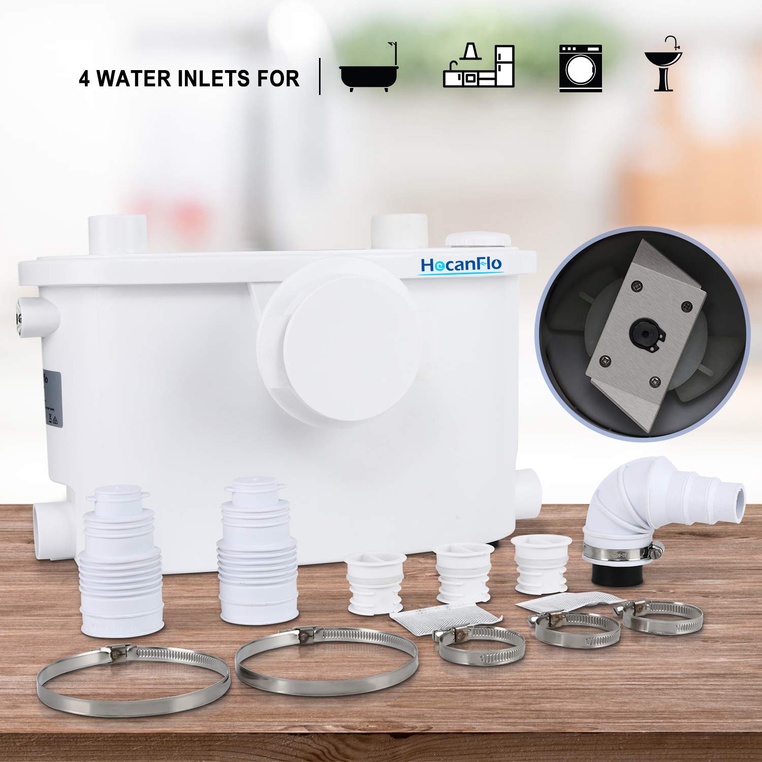 High-Power Macerator Pump for Basement Toilets - 3 Water Connections for Kitchen Sink, Washing Machine & Macerating Toilet | Ideal for Small Bathrooms, Laundry Rooms & Basement Renovations