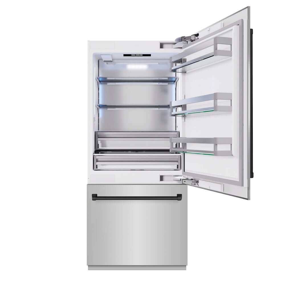 ZLINE Autograph Edition 36 Inch Built-In Bottom Freezer Refrigerator - 19.8 cu. ft. Capacity, Stainless Steel with Matte Black Accents, Water Dispenser & Ice Maker (RBITZ 304 36MB) - Perfect for Modern Kitchens, Open Concept Homes & Luxury Appliances Collection