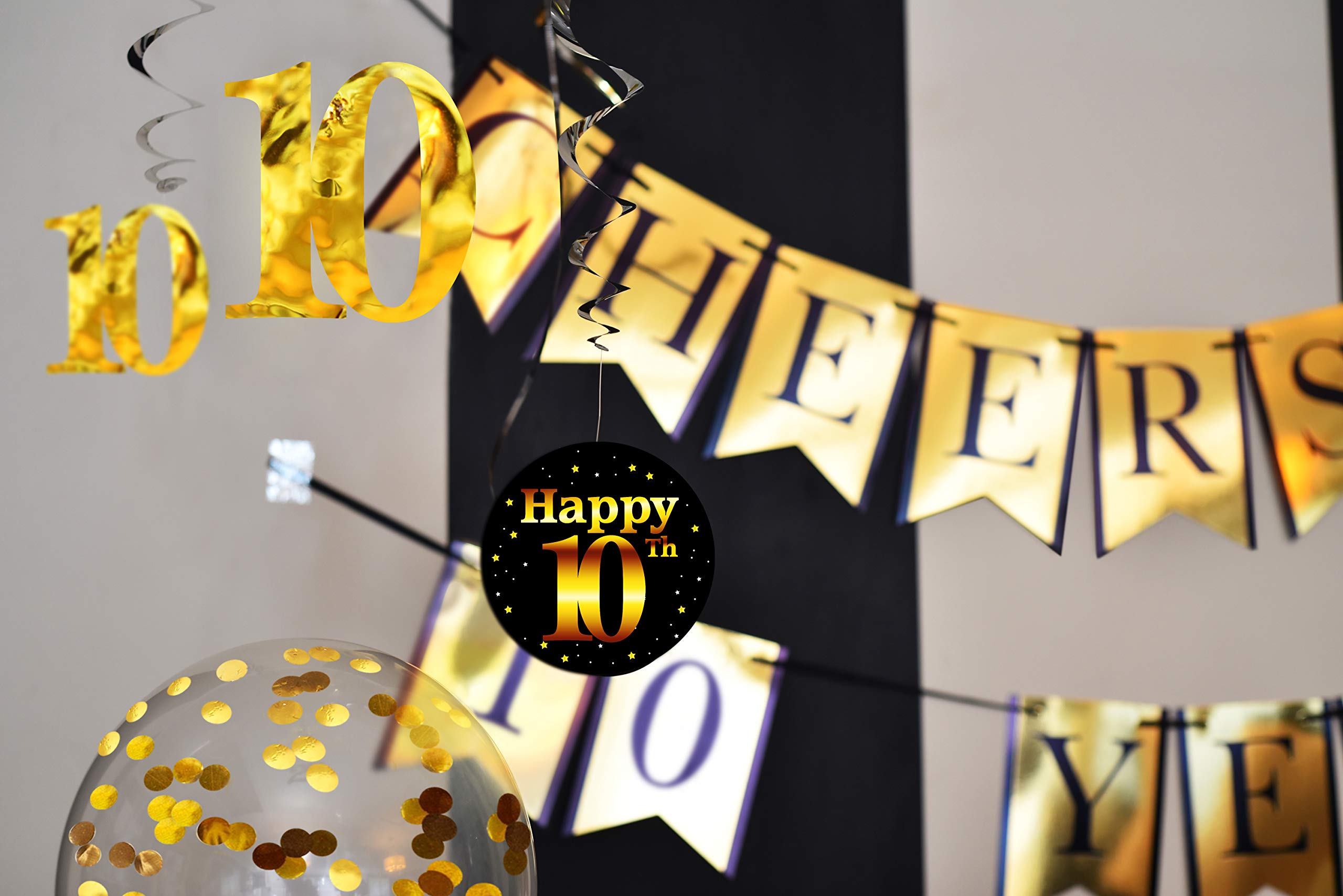 10th Birthday & Anniversary Party Decorations Kit - Cheers to 10 Years Banner, Balloons, Swirls & Confetti Supplies | Perfect for Milestone Celebrations, Decade Parties & Special Events