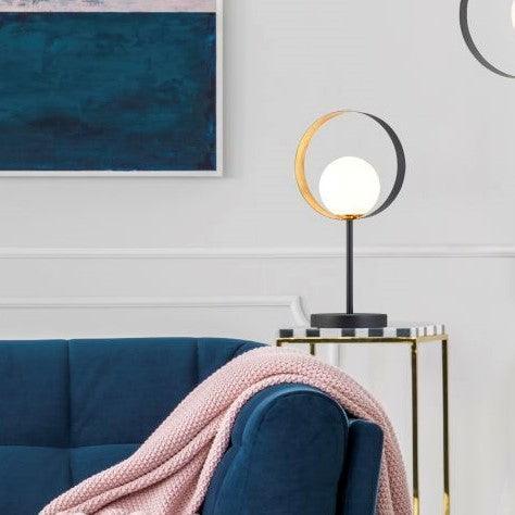 Orbital 1 Light Matt Black & Gold Table Lamp with Opal Glass Shade - Modern Bedside Lighting for Bedroom, Living Room & Office