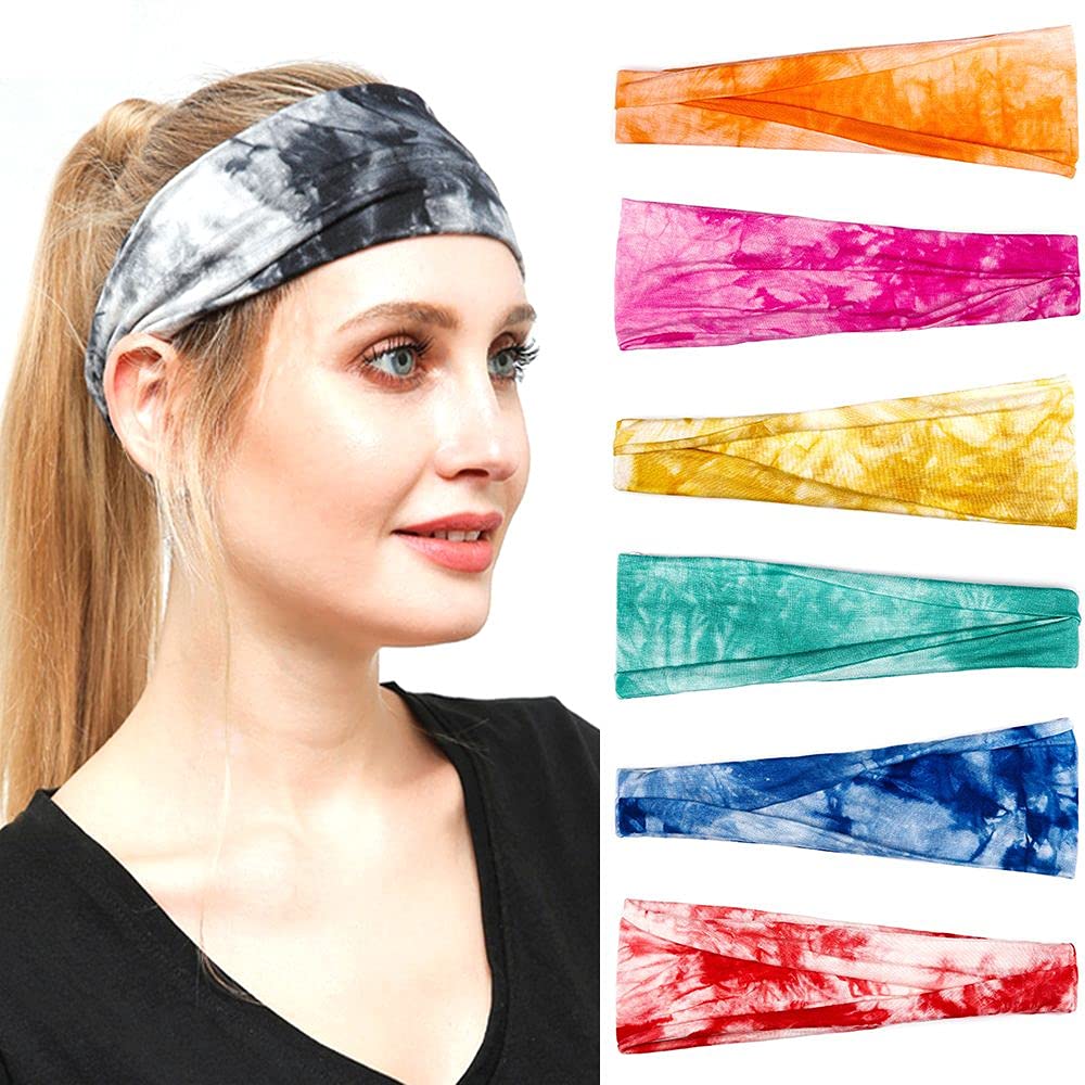 Non-Slip Yoga & Running Headbands for Women - Sweat Wicking Tie-Dye Hair Bands, Bandeau Headband (Wine Red) - Perfect for Workouts, Sports & Active Lifestyles