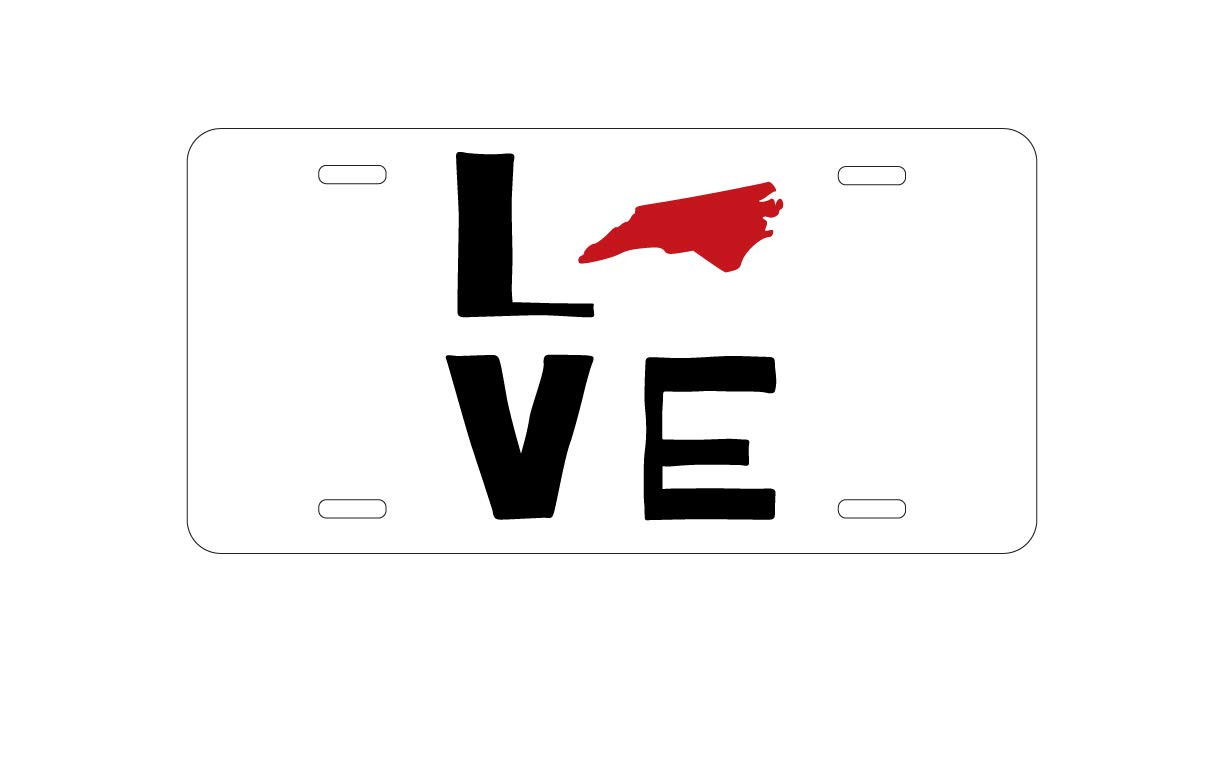 Custom Aluminum Vanity License Plate for Car Front - Personalized NC North Carolina Plate - Love Black & Red Design - Perfect for Car Enthusiasts & State Pride Gifts