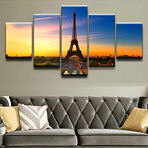 5-Piece Canvas Wall Art Set - Multi Panel Eiffel Tower Paris Painting for Living Room, Bedroom & Office Decor - Framed French Landscape Wall Art - Perfect for Home, Apartment & Gift Giving