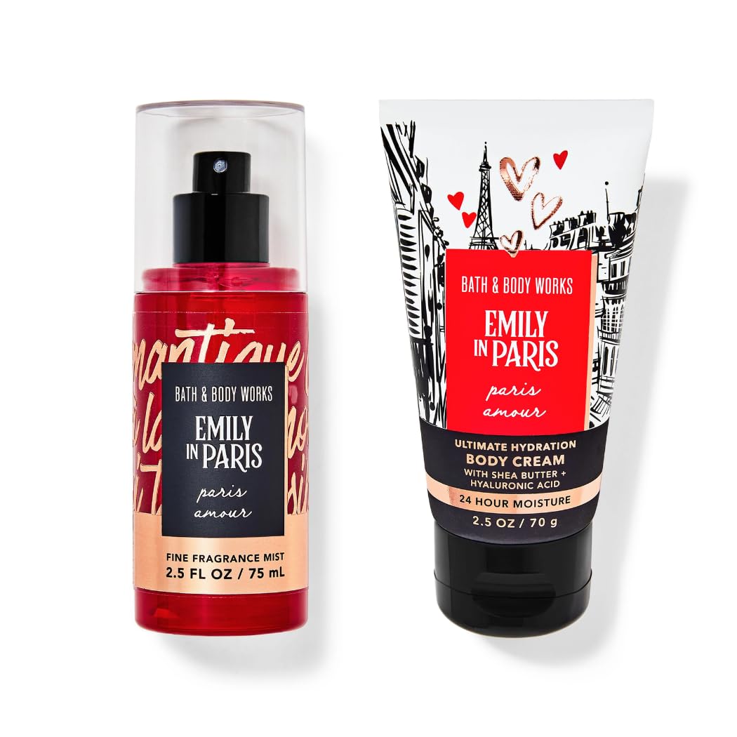 Paris Amour Travel Size Mini Gift Set - Fine Fragrance Body Mist Spray & Hydrating Body Cream, 2.5 oz Each | Romantic Gift for Valentine's Day, Anniversary or Birthday | Perfect for Travel, Gym Bag & On-the-Go Moisturizing