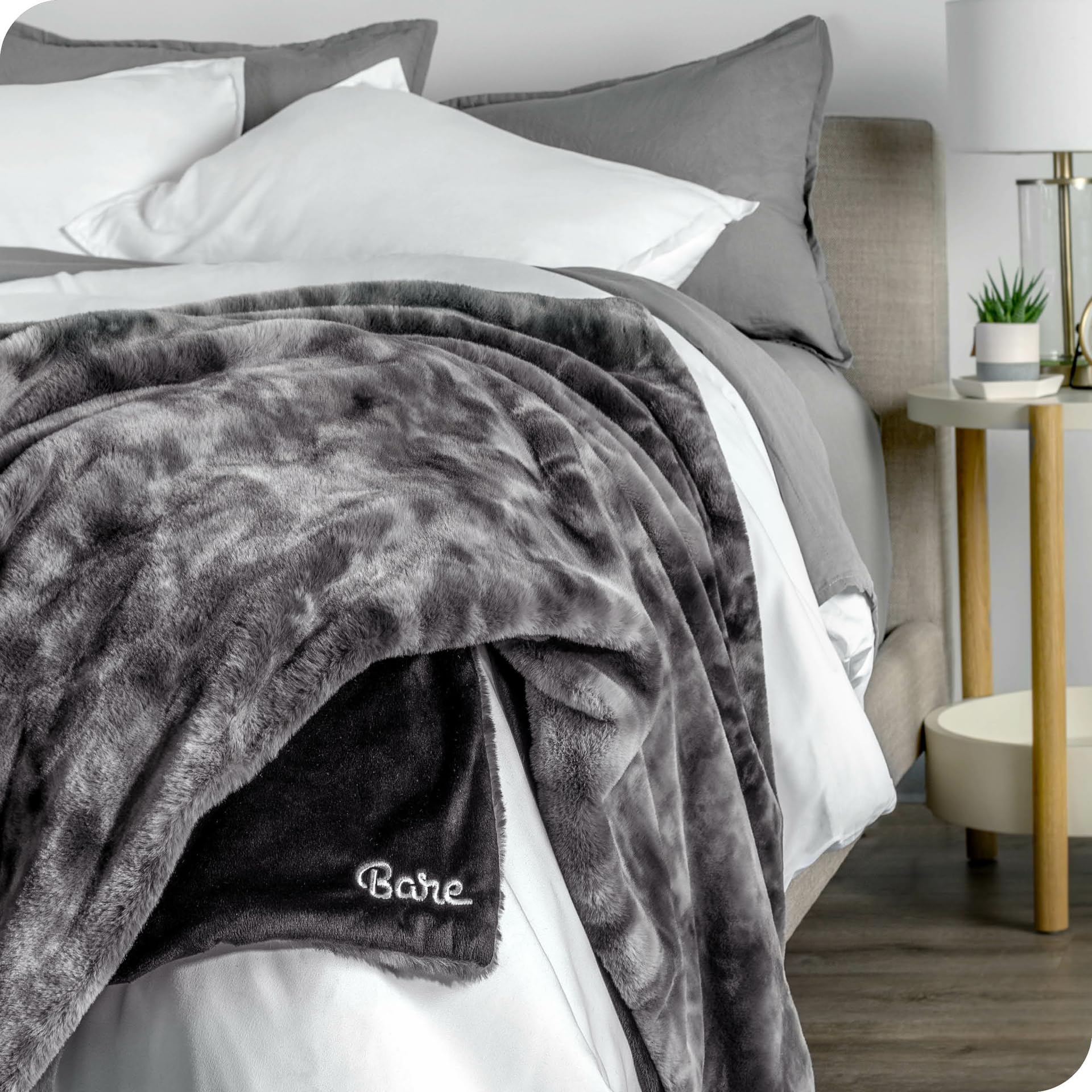Bare Home Faux Fur Blanket - Ultra Soft Luxury Throw Blanket for Couch, Bed & Sofa - Fluffy Cozy Warm Decorative Blanket 80x60 Inches (Oversized Grey Tie Dye) - Perfect for Winter Nights, Movie Time & Home Decor