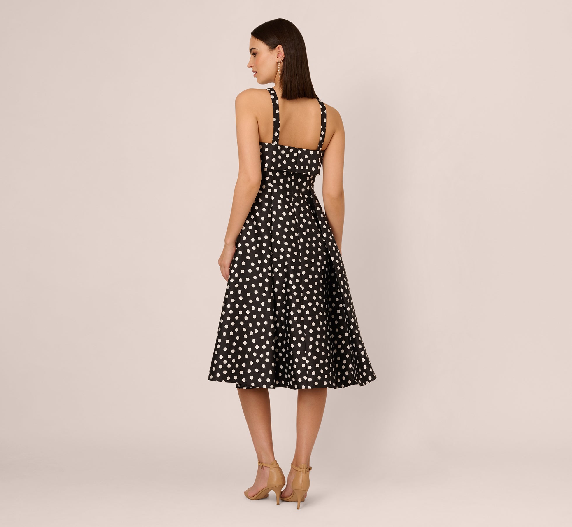 Polka Dot Halter Fit and Flare Midi Dress - Black & Ivory | Summer Casual, Beach Wedding, Party Outfit
