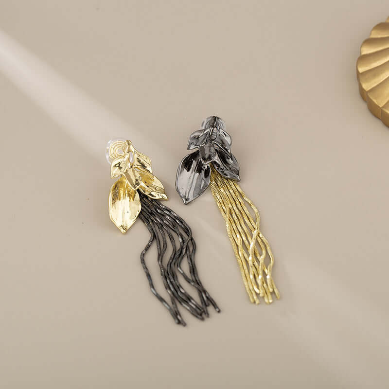 Mismatch Metallic Spiral Leaf Tassel Waterfall Earrings for Women | Boho Chic Dangle Earrings A1565 | Perfect for Parties, Weddings & Everyday Fashion Accessories