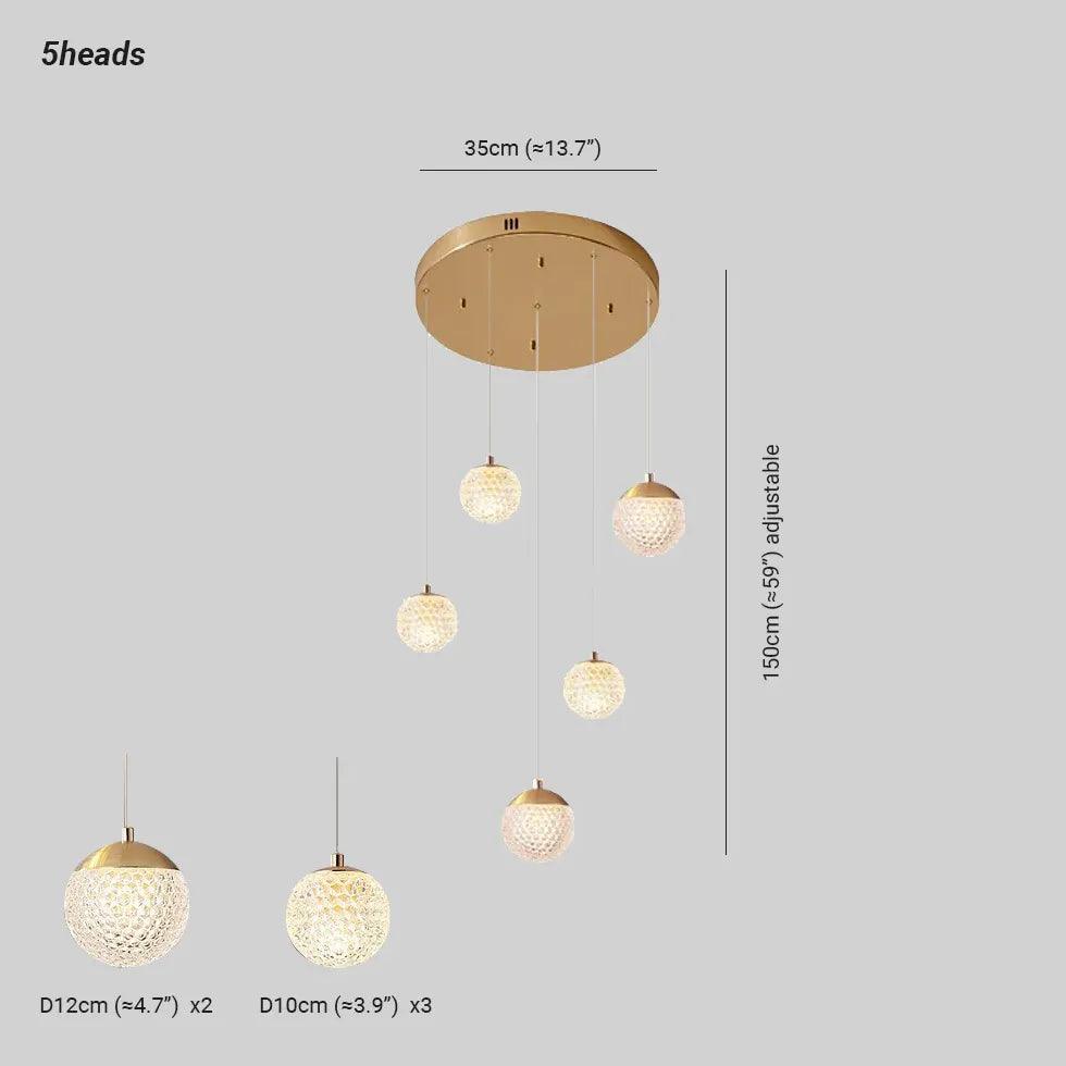 Modern Spherical Multi-Head Crystal Chandelier - Luxury Hallway Pendant Light Fixture for Foyer, Dining Room & Staircase Lighting