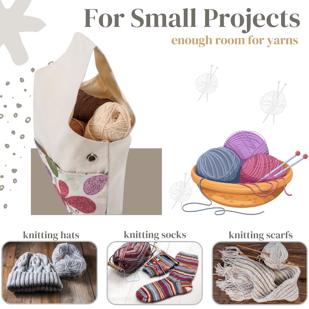 TOGETRUE Knitting Yarn Storage Bag - Lightweight Crochet Tote Organizer with Wrist Strap for Travel, Holds Yarn & Needles - Perfect for Knitting, Crocheting Projects at Home or On-The-Go (Butterfly Design)