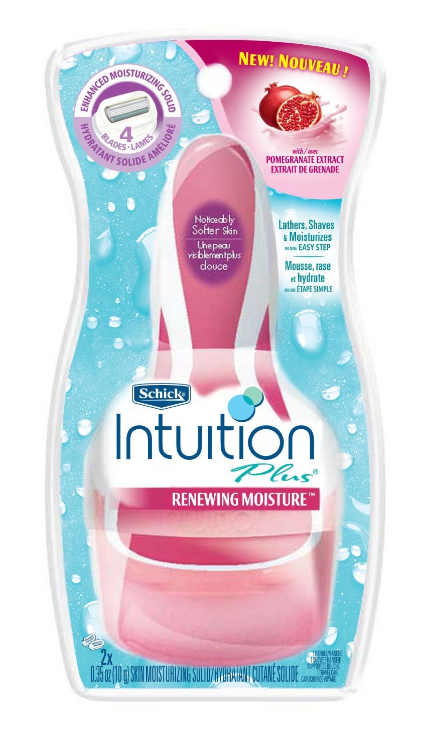 Schick Intuition Plus Renewing Moisture Razor with Pomegranate Extract - 4 Pack Women's Razors for Smooth, Hydrated Skin - Perfect for Showering, Travel & Sensitive Skin Care
