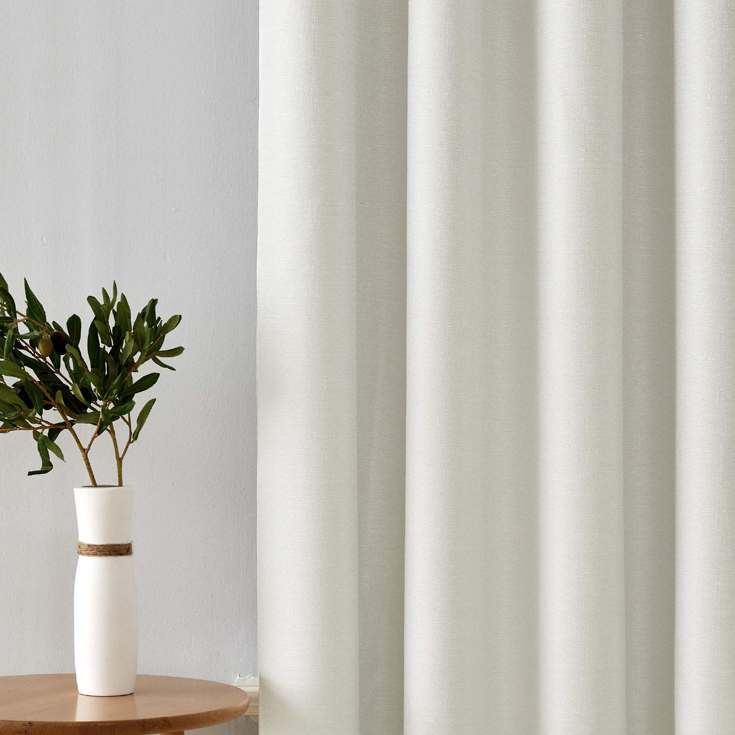 Deconovo 100% Blackout Thermal Insulated Linen Curtains - 2 Panels Set (52x84 Inches, Cream White) for Bedroom & Living Room - Soundproof Room Darkening Window Drapes for Better Sleep & Energy Efficiency