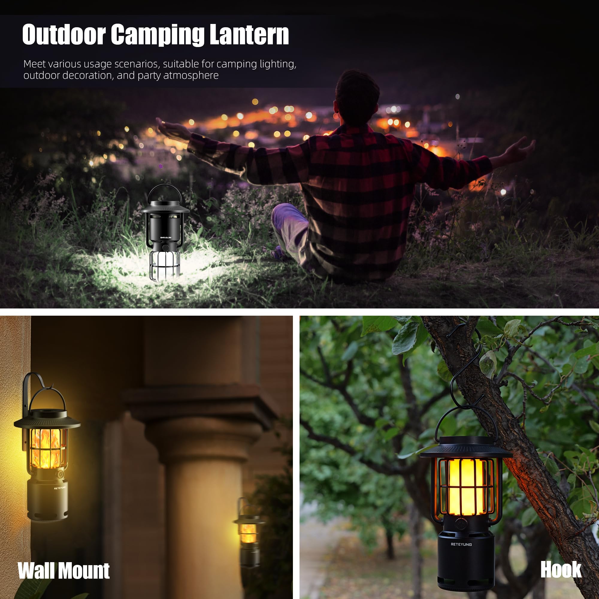 Outdoor Bluetooth Speaker with LED Flame Light - Wireless Portable Speaker for Men & Women, IP65 Waterproof, Wall Mountable - Perfect for Patio, Yard, Camping, Parties & Father's Day Gifts