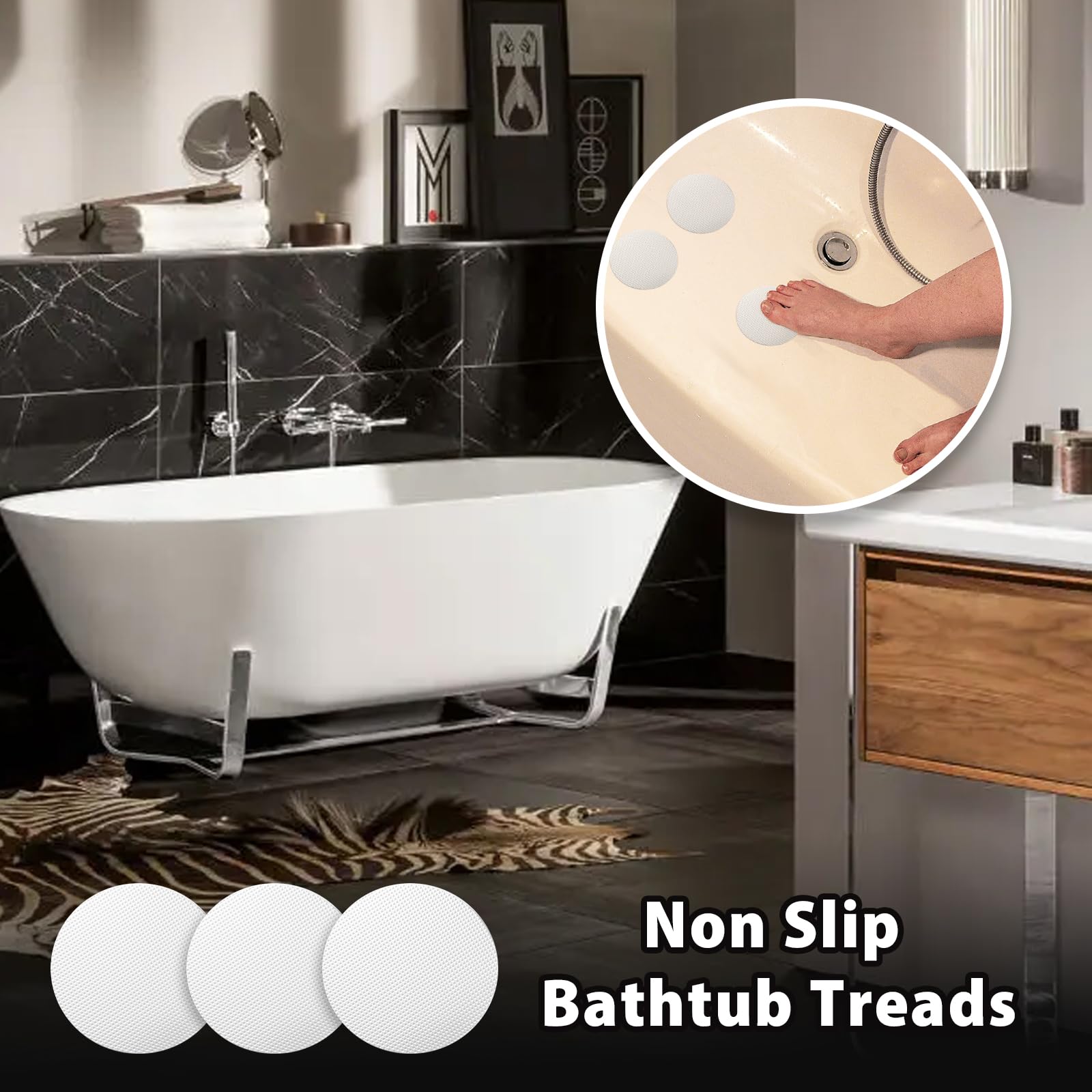 24-Pack White Round Non-Slip Bath Stickers | Anti-Skid Shower & Bathtub Safety Decals | Adhesive Floor Grip Pads for Bathroom, Stairs & Ladders | Includes Scraper Tool | Perfect for Wet Areas & Elderly Safety