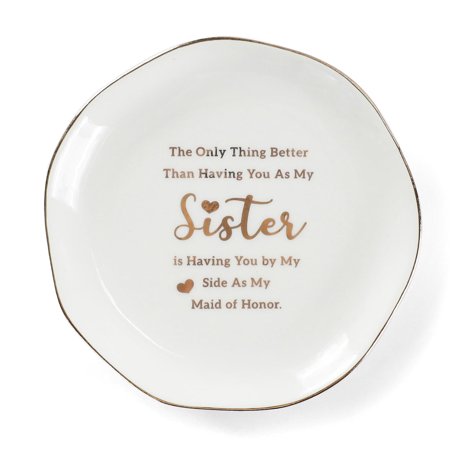 Elegant White Ceramic Ring Dish - Perfect Maid of Honor Gift from Bride | Thoughtful Wedding Keepsake for Sister & Best Friend | Ideal for Jewelry Storage, Bridal Shower Gift & Wedding Day Accessory
