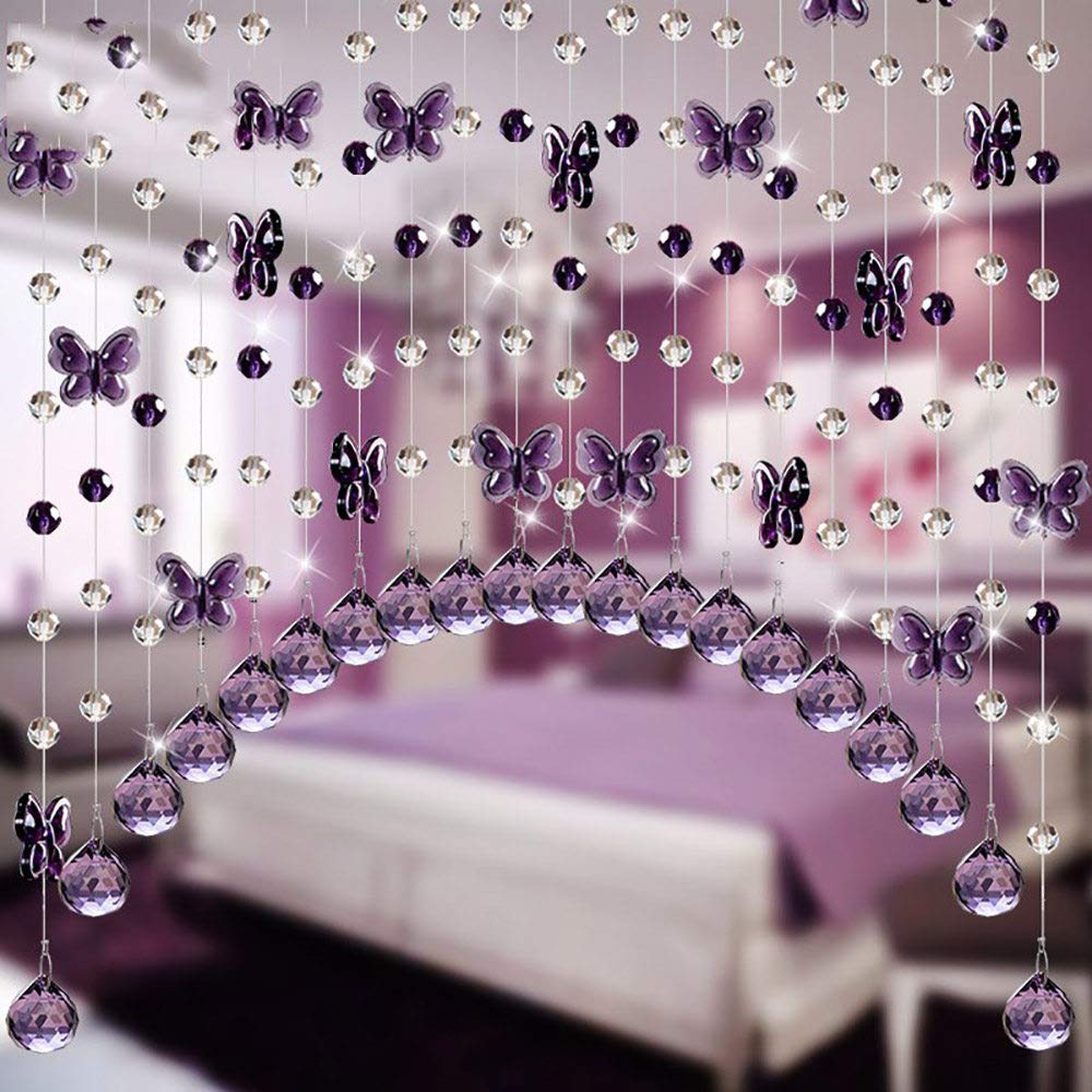 ACOMG Beaded String Curtain - Decorative Crystal Beads Doorway Partition with Butterfly Design, Arc Shape for Living Room, Bedroom & Window Decor - 20 Strings