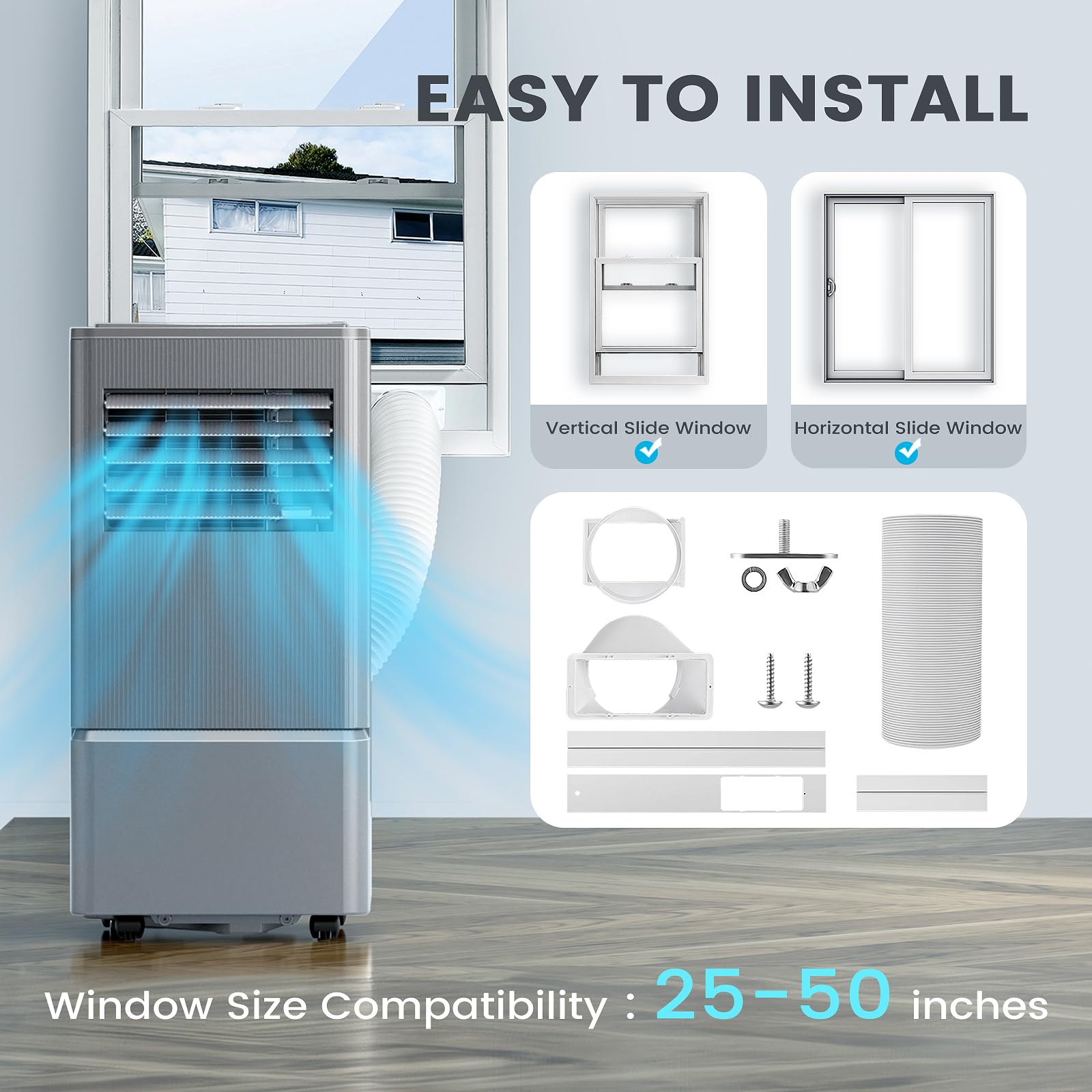 Air Choice 10000 BTU Portable Air Conditioner - Cools Rooms Up to 450 Sq.Ft | 3-in-1 AC Unit with Dehumidifier & Fan | 24H Timer & Remote Control | Includes Window Kit | Metallic Grey | Perfect for Bedrooms, Living Rooms & Home Offices