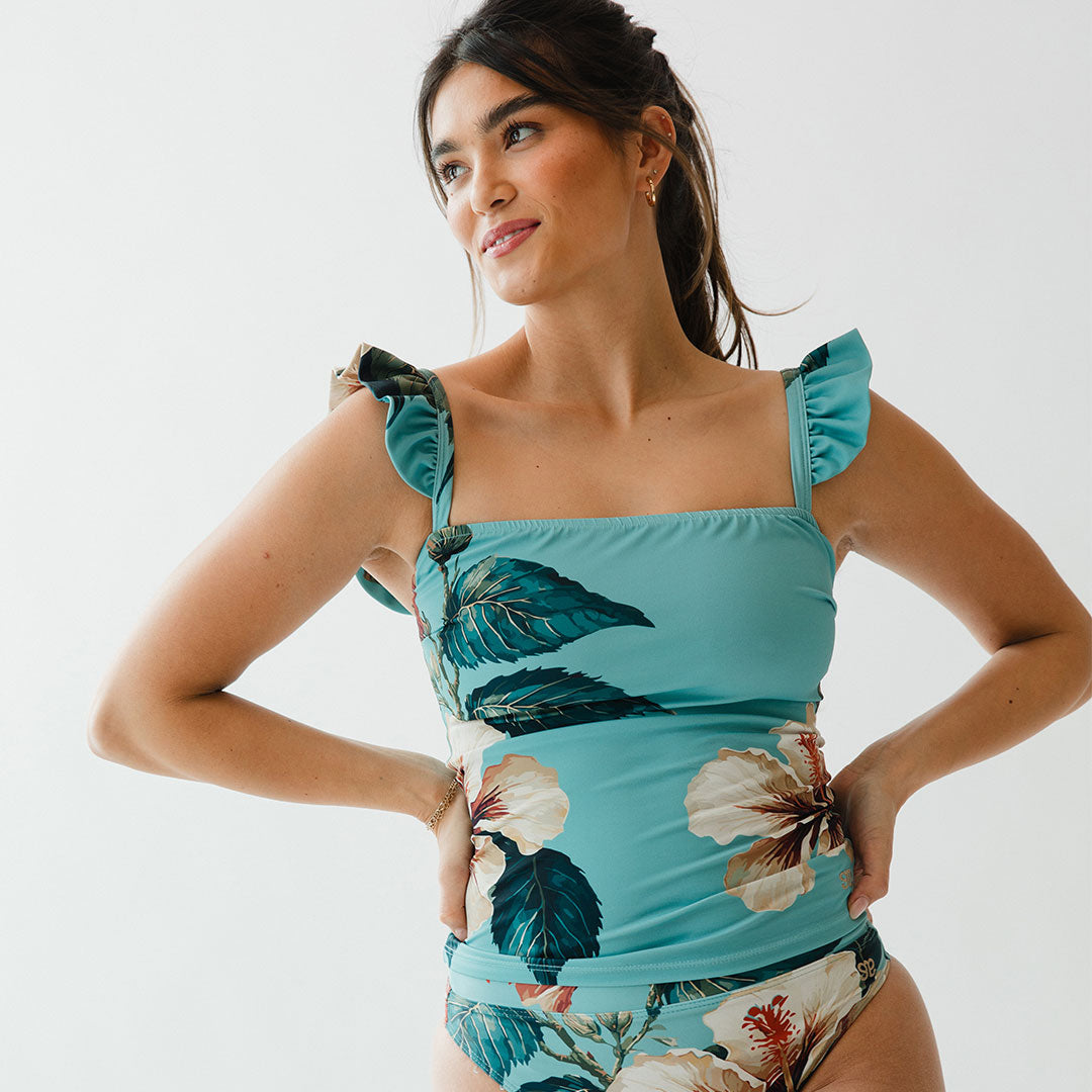 Bella Women's Turquoise Tankini Swimsuit - Stylish Two-Piece Bathing Suit for Beach, Pool, and Summer Vacations