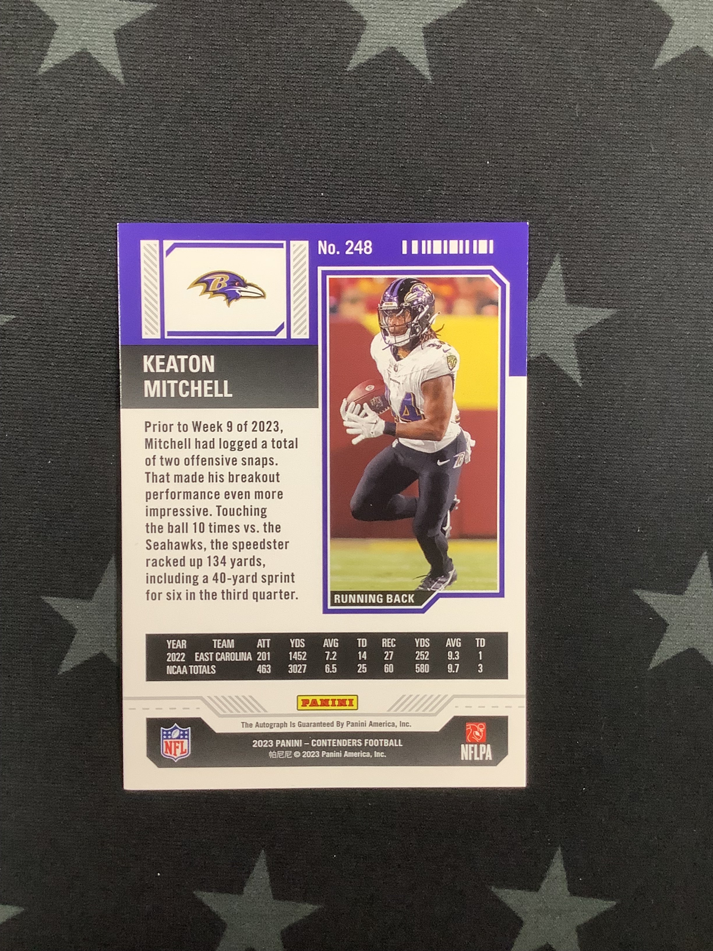 2023 Panini Contenders Rookie Ticket Auto Keaton Mitchell #248 Ravens Football Card - Perfect for NFL Collectors, Fantasy Football Fans & Sports Memorabilia Enthusiasts
