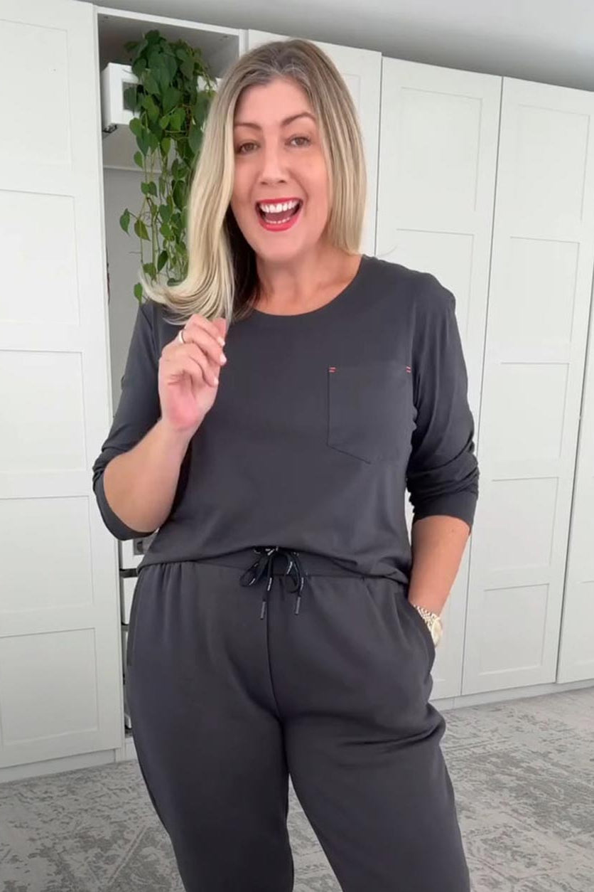 Stylish Women's Long Sleeve T-Shirt - Soft Cotton Casual Top in Charcoal Black | Perfect for Everyday Wear, Office & Fall Outfits