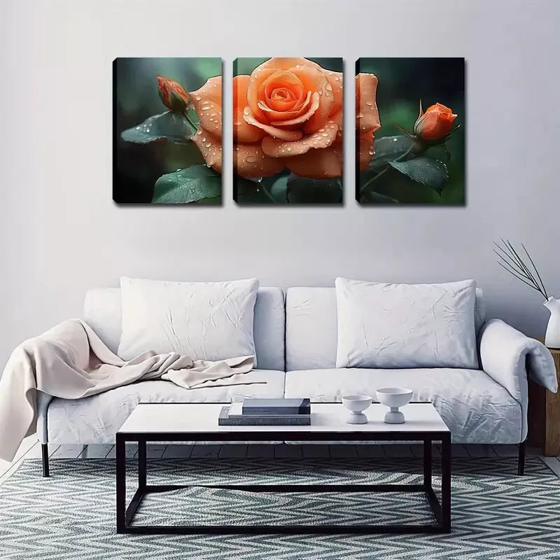 3-Piece Blooming Orange Rose Wall Art Set - Framed Canvas 40x60cm - High Quality Print - 100% Australian Made - Ready to Hang - Perfect for Living Room, Bedroom & Office Decor