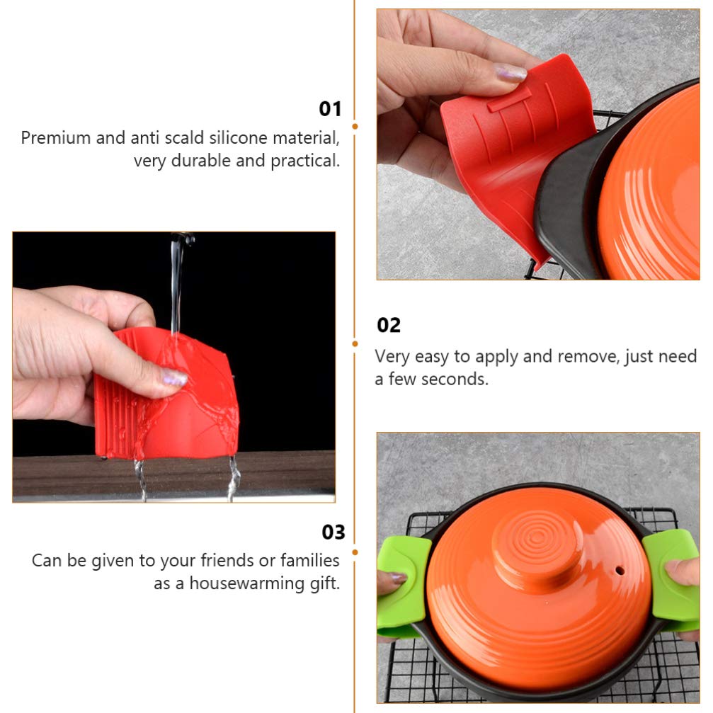 SOLUSTRE 2 Pairs Silicone Pot Handle Covers - Heat Resistant Anti-Scald Cooking Grips for Stew Pots, Hot Pots & Pans - Oven Safe Kitchen Accessories for Safe Cooking & Baking