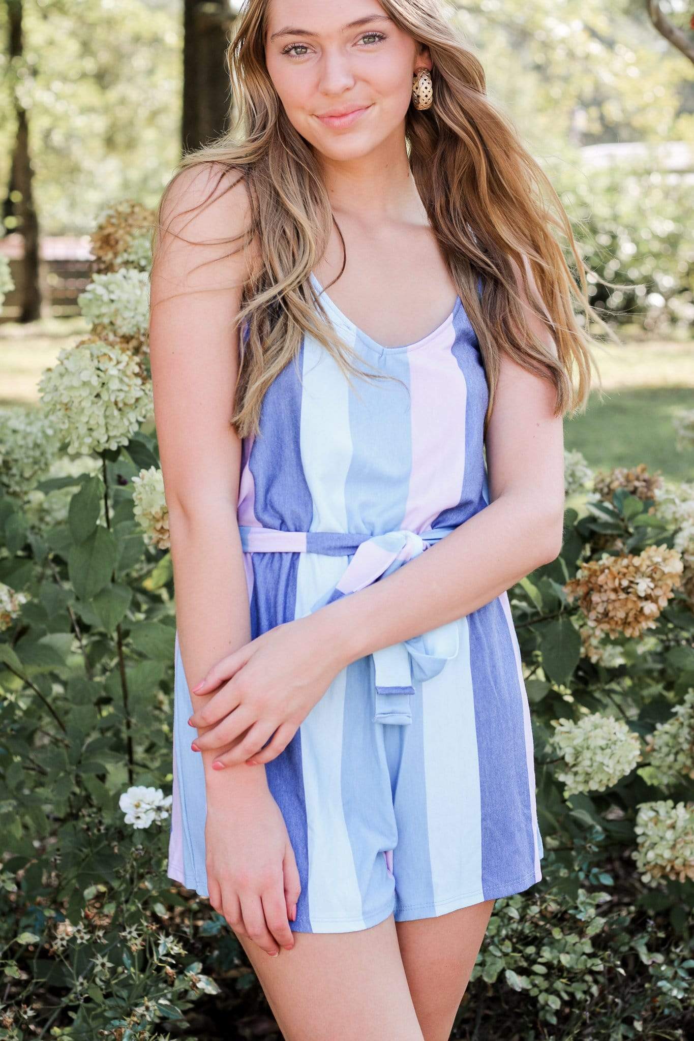 Sunny Daze Striped Romper - Women's Casual Summer Jumpsuit with Pockets | Perfect for Beach Vacation, Brunch & Outdoor Activities