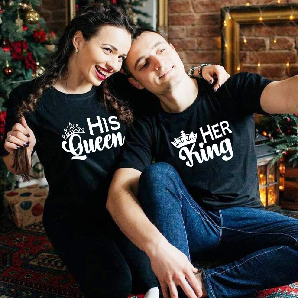 King Queen Couple T-Shirts - Cotton Matching His & Hers Set for Valentine's Day Gifts