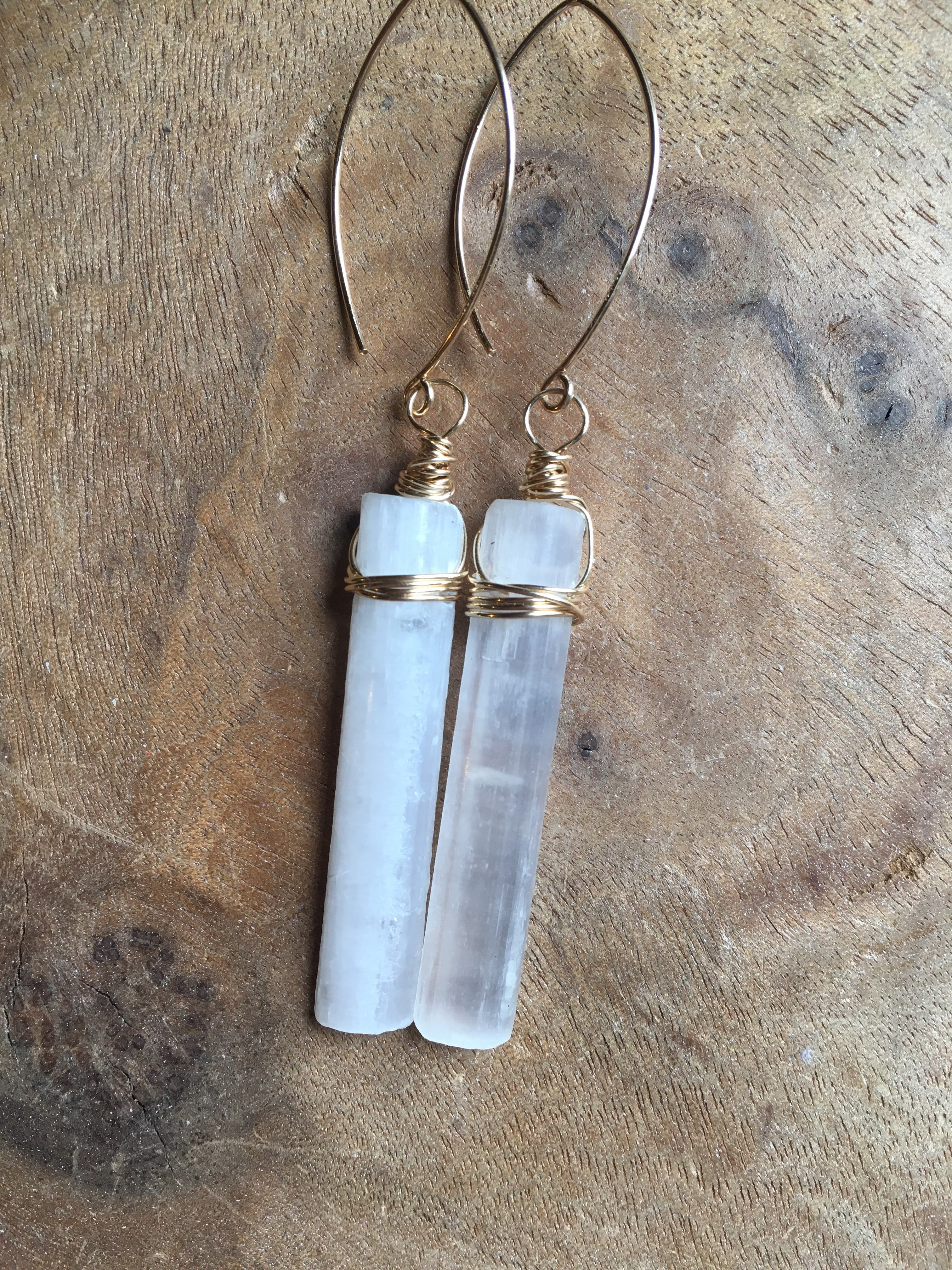 Selenite Earrings for Women - Sterling Silver or 14K Gold Plated Healing Crystal Jewelry - Boho Chic Dangle Earrings for Meditation, Yoga & Spiritual Gifts