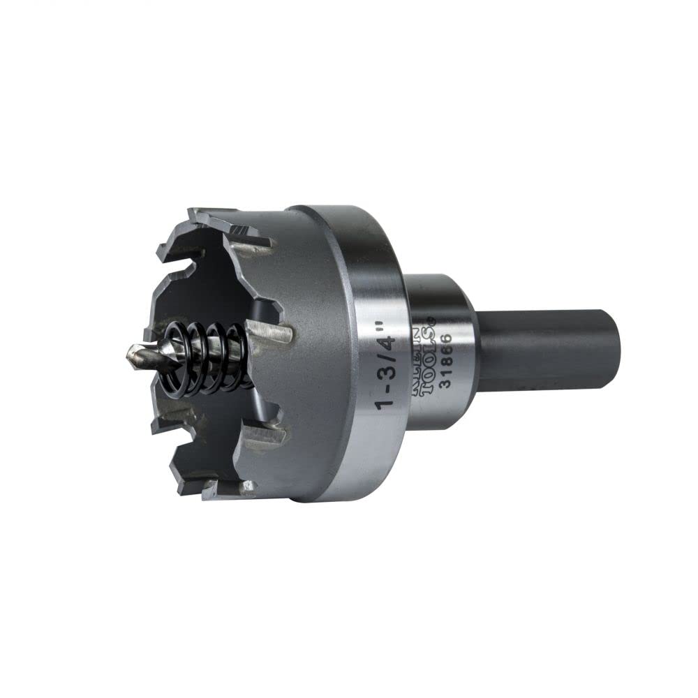 Klein Tools 31866 Heavy Duty 1-3/4-Inch Carbide Hole Cutter for Stainless Steel, Mild Steel, Iron & Copper - Professional Metal Cutting Tool for Electrical Work, HVAC Installation & Plumbing Repairs
