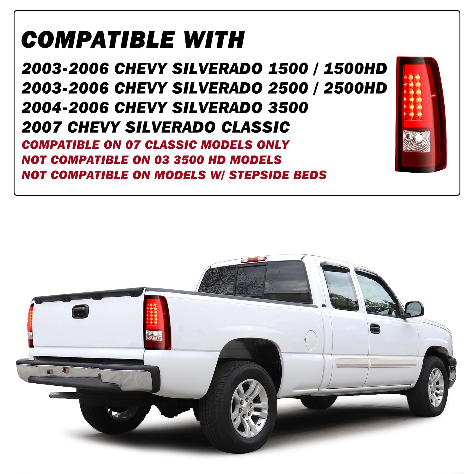 6-Piece Halogen Headlight & LED Tail Light Kit for 2003-2006 Chevy Silverado 1500/2500HD/3500 & Avalanche, 2007 Silverado Classic - Black Housing with Bumper Lights & Bulbs Included - Upgrade Your Truck Lighting for Night Driving & Off-Road Adventures