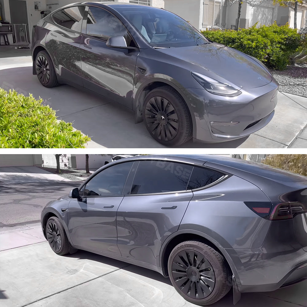 Tesla Model Y 19 Inch Gemini Wheel Covers (4-Piece Set) - Sleek Matte Black Induction Style Hub Caps - Perfect for Protection & Aesthetic Upgrade on Model Y 2017-2023