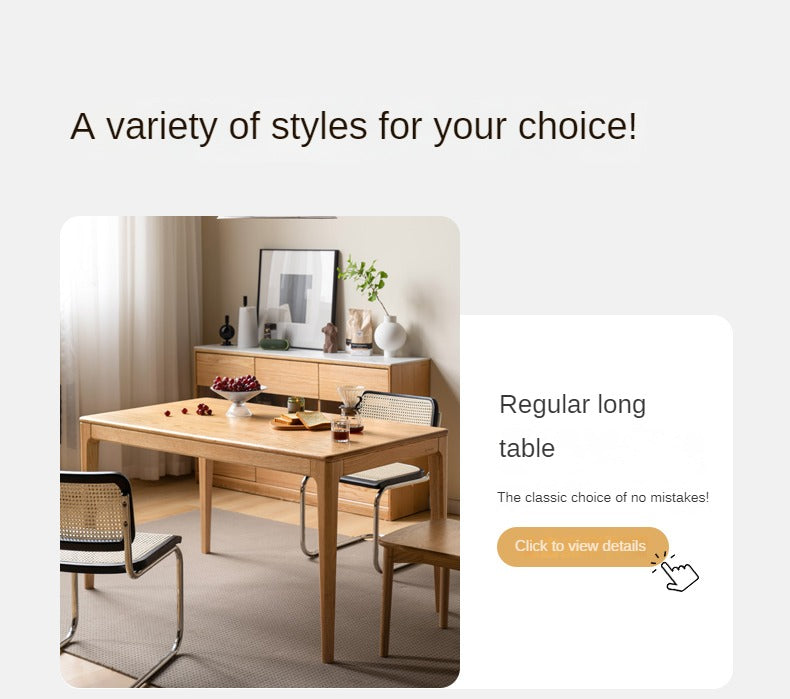 Solid Oak & Ash Wood Rectangular Dining Table - Rustic Log Style for Farmhouse, Cabin & Country Home Decor