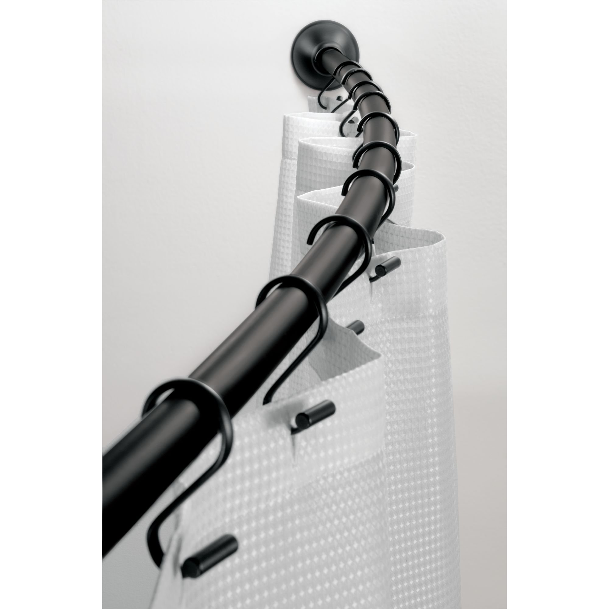 iDesign Adjustable Curved Metal Shower Curtain Rod 41-72 Inches - Matte Black Bathroom Accessory for Bathtub, Stall, Closet & Doorway | Rust-Resistant & Customizable Length | Perfect for Small Bathrooms & Walk-In Showers