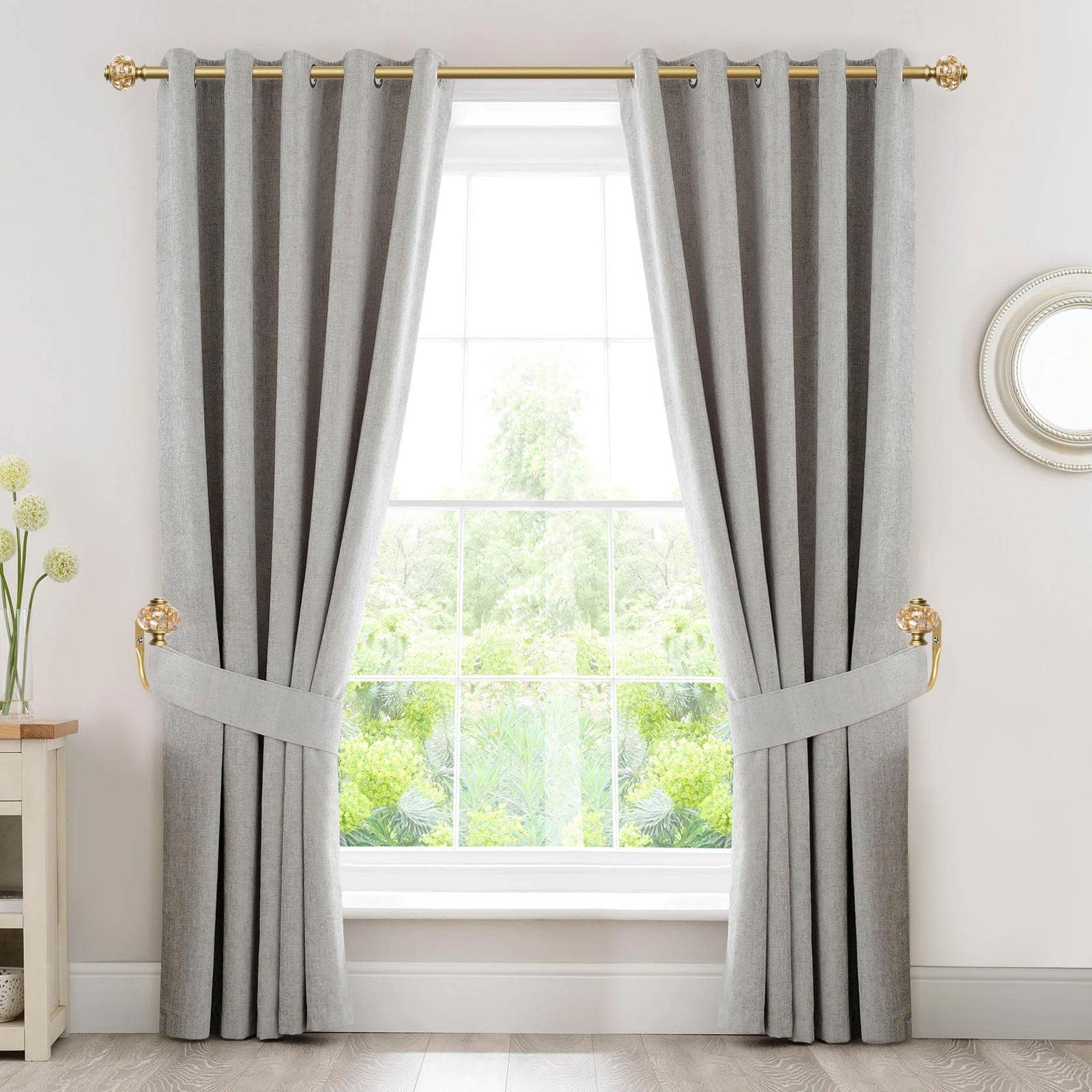 2 Pack Gold Curtain Holdbacks - Decorative Drapery Tiebacks with Translucent Finials (6.1