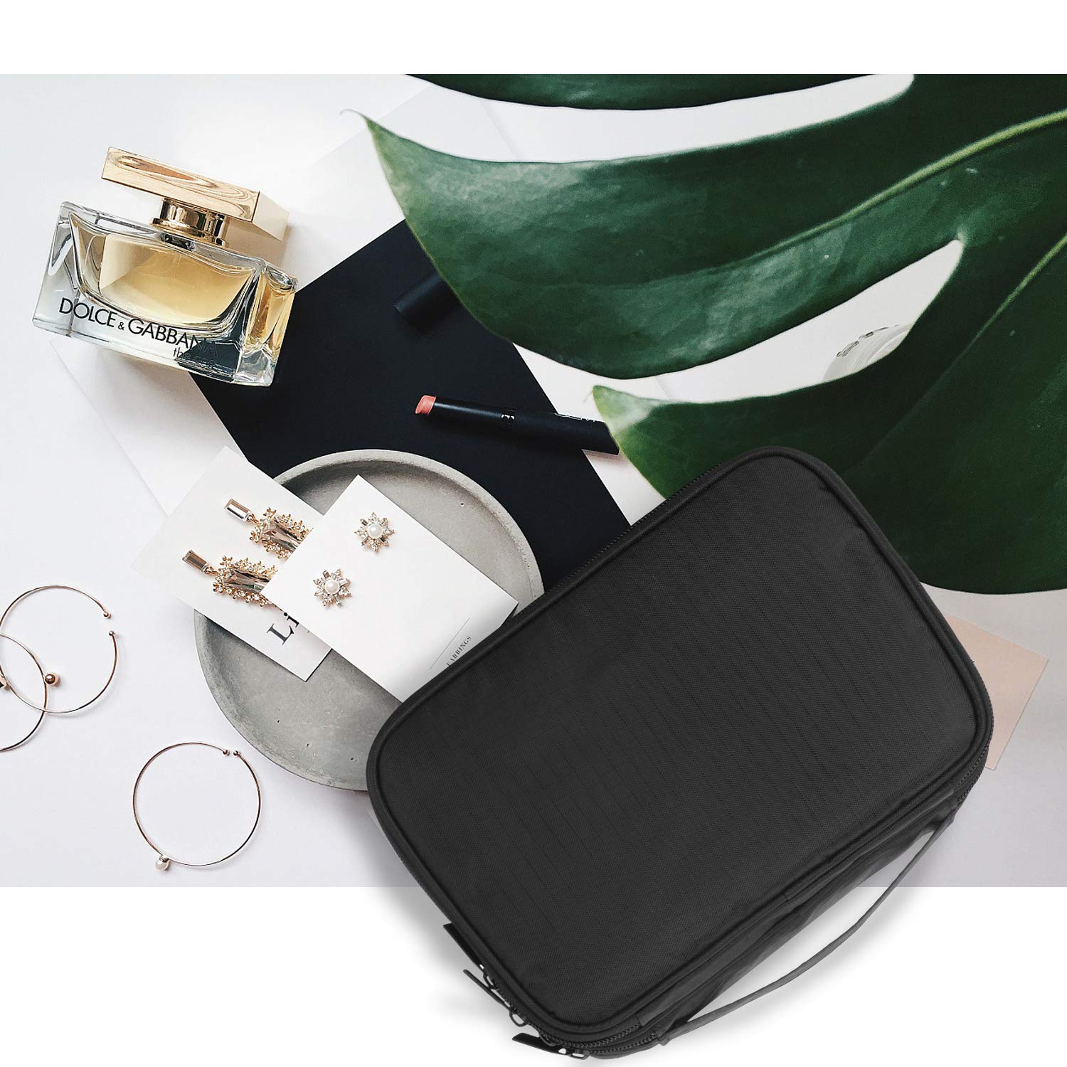 Teamoy Travel Jewelry Organizer Case - Compact High Capacity Storage Bag for Necklaces, Earrings, Rings & Watches | Perfect for Travel, Vacation & Daily Organization (Black)
