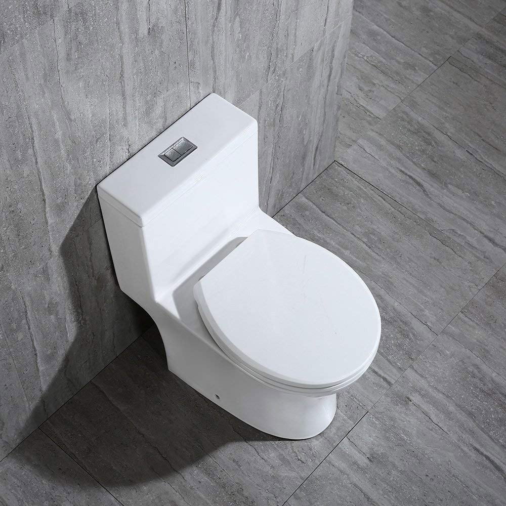 WOODBRIDGE Modern Elongated One-Piece Toilet with Dual Flush 1.0/1.6 GPF, Soft-Close Seat, 1000g MaP Flushing Score - White (Model T-0032) | Perfect for Small Bathrooms & Water-Efficient Homes