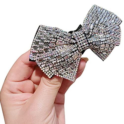 Elegant Grey Rhinestone Crystal Bowknot Hair Clips - 2 Pack Ponytail Holders for Women with Thick Hair | Hair Jewelry Accessories for Weddings, Parties & Everyday Style