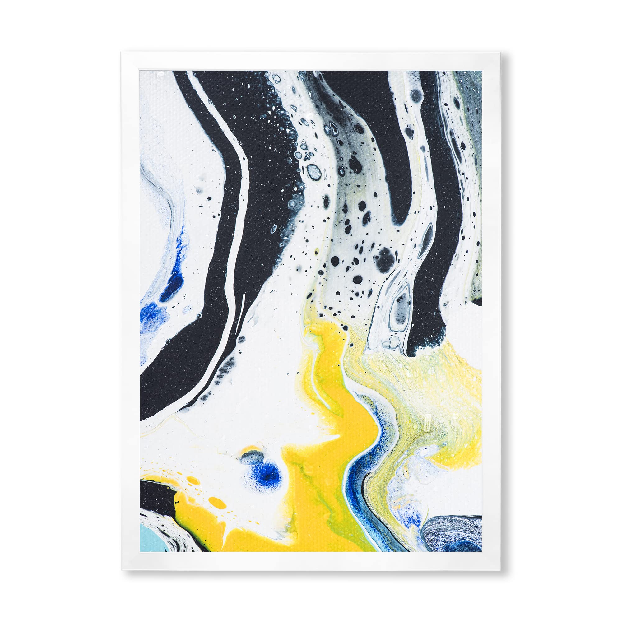 DesignQ Abstract Marble Composition in Yellow and Blue IV - Modern Framed Wall Art for Living Room, Bedroom & Office Decor