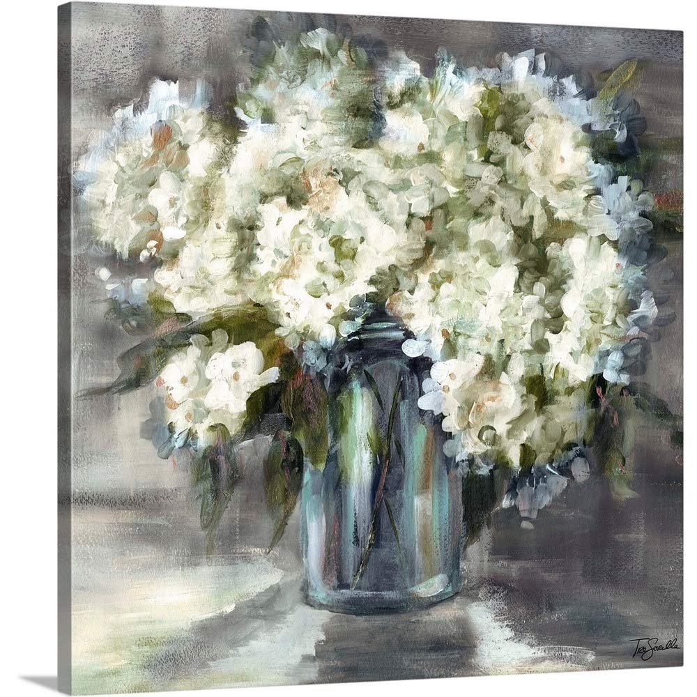 Tre Sorelle Studios White and Taupe Hydrangeas Still Life Canvas Wall Art Print - 30x30 Inch Floral Home Decor for Living Room, Bedroom & Office - Premium Canvas Painting for Modern Interior Design