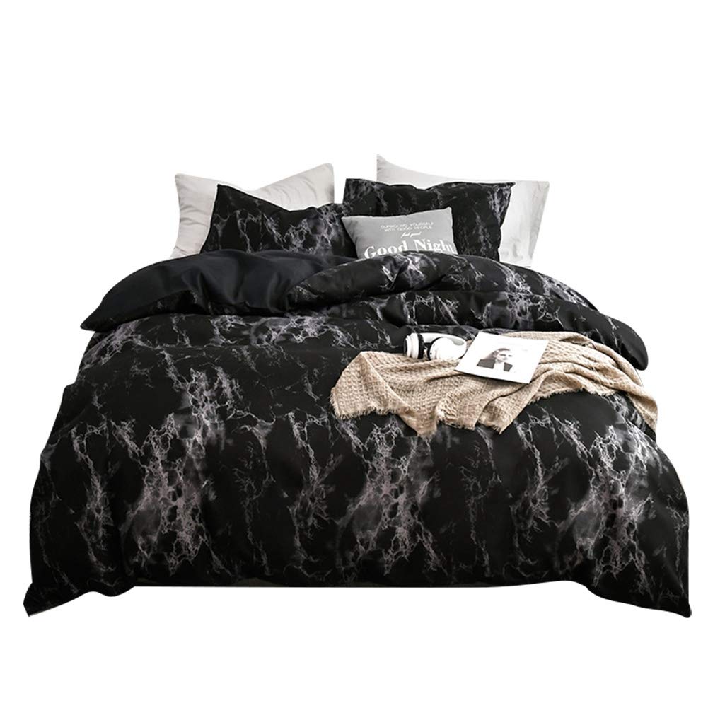 Shanrya Fashionable Quilt Cover Set - Ultra Soft & Comfortable Bedding for Adults, Kids, Home & Hotel Use - Marble Black Design - Perfect for Cozy Nights & Stylish Bedroom Decor