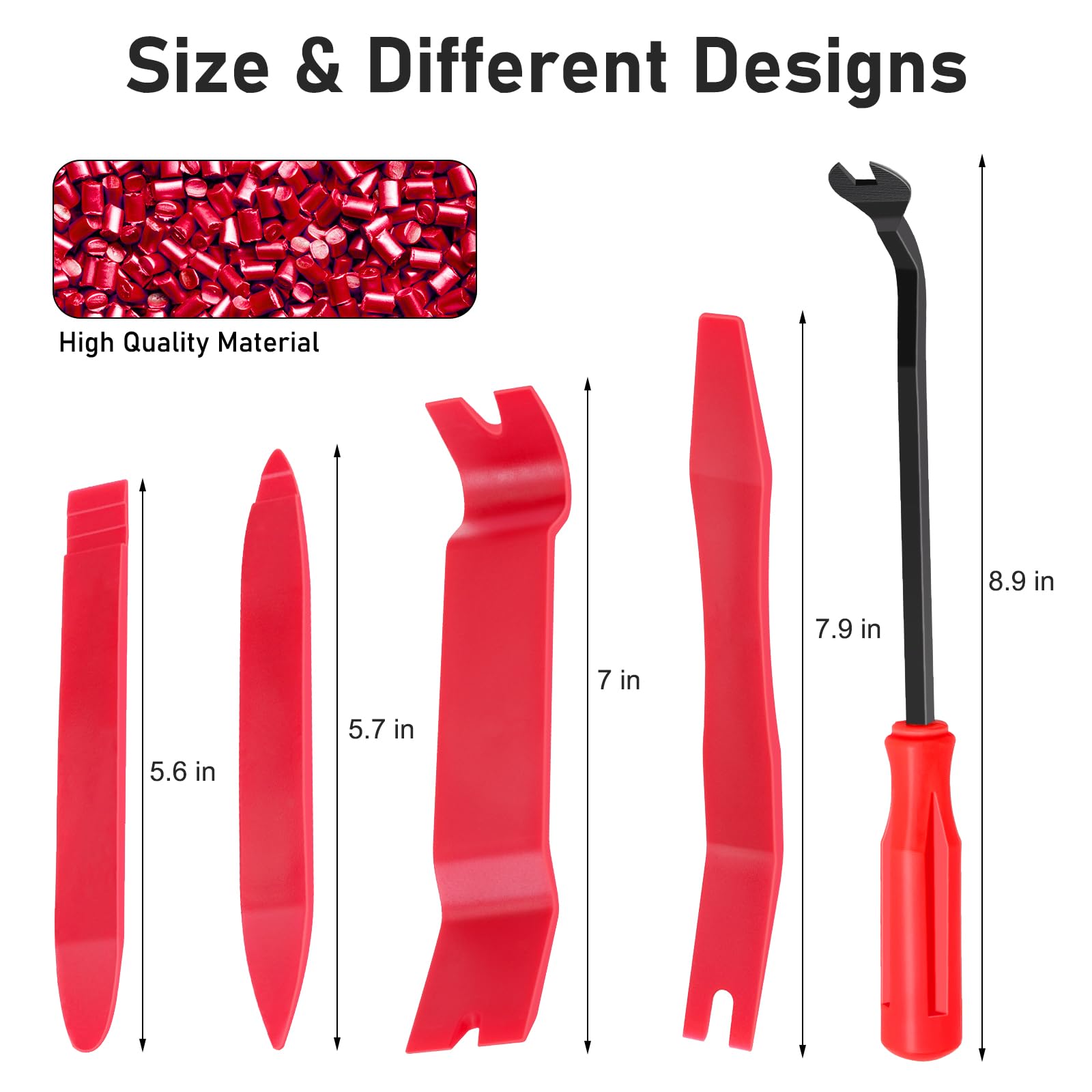 GLK 5-Piece Auto Trim Removal Tool Set - Plastic Pry Tools for Car Door Panels, Fasteners & Clips - Non-Scratch Automotive Prying Kit (Red) - Perfect for DIY Car Repairs, Interior Detailing & Accessory Installation