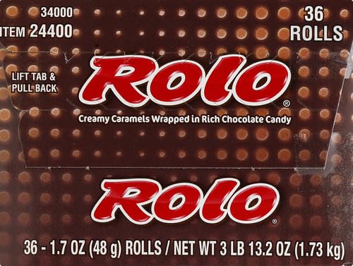 ROLO Rich Chocolate Caramels Candy Rolls - 1.7oz (36 Count) Individually Wrapped - Perfect for Halloween, Christmas Stocking Stuffers & Party Favors