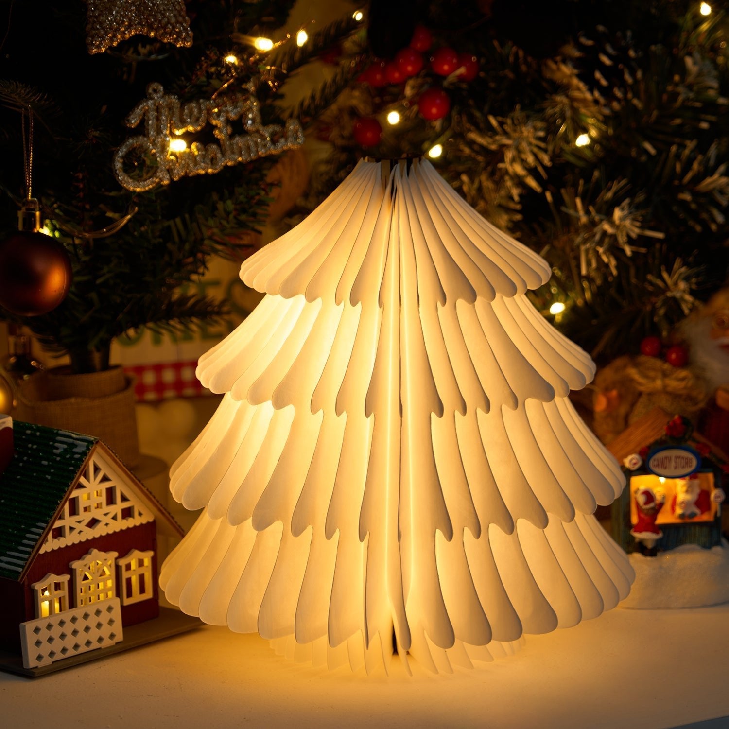 Foldable Christmas Tree Table Lamp - Decorative Holiday LED Light for Home, Office & Party Decor