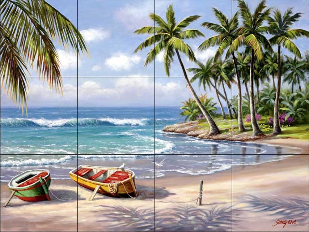 Ceramic Backsplash Tile Mural - Tropical Beach Ocean Scene for Kitchen, Bathroom & Shower - Coastal Decor for Home & Commercial Spaces