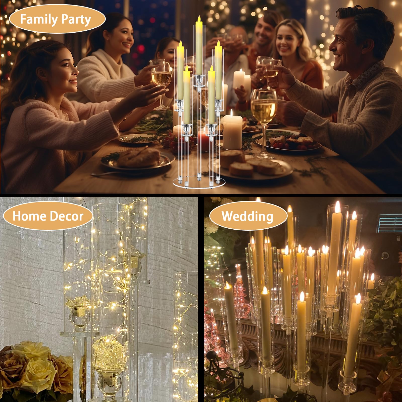 4 Sets 5-Arm Clear Acrylic Candelabra Centerpieces - 27